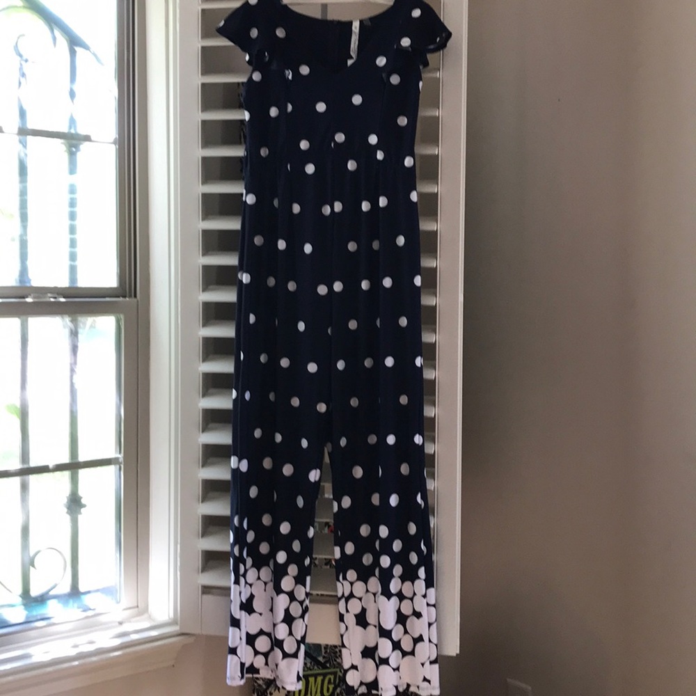 NY Collection petite navy/white jumpsuit, size M
